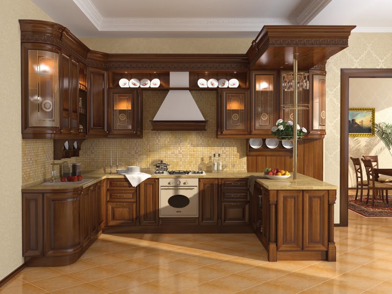 Cherry wood kitchen cabinets