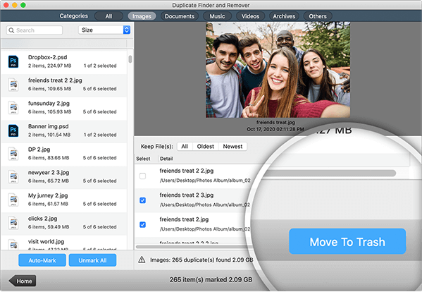 Duplicate Files Fixer - Move to Trash