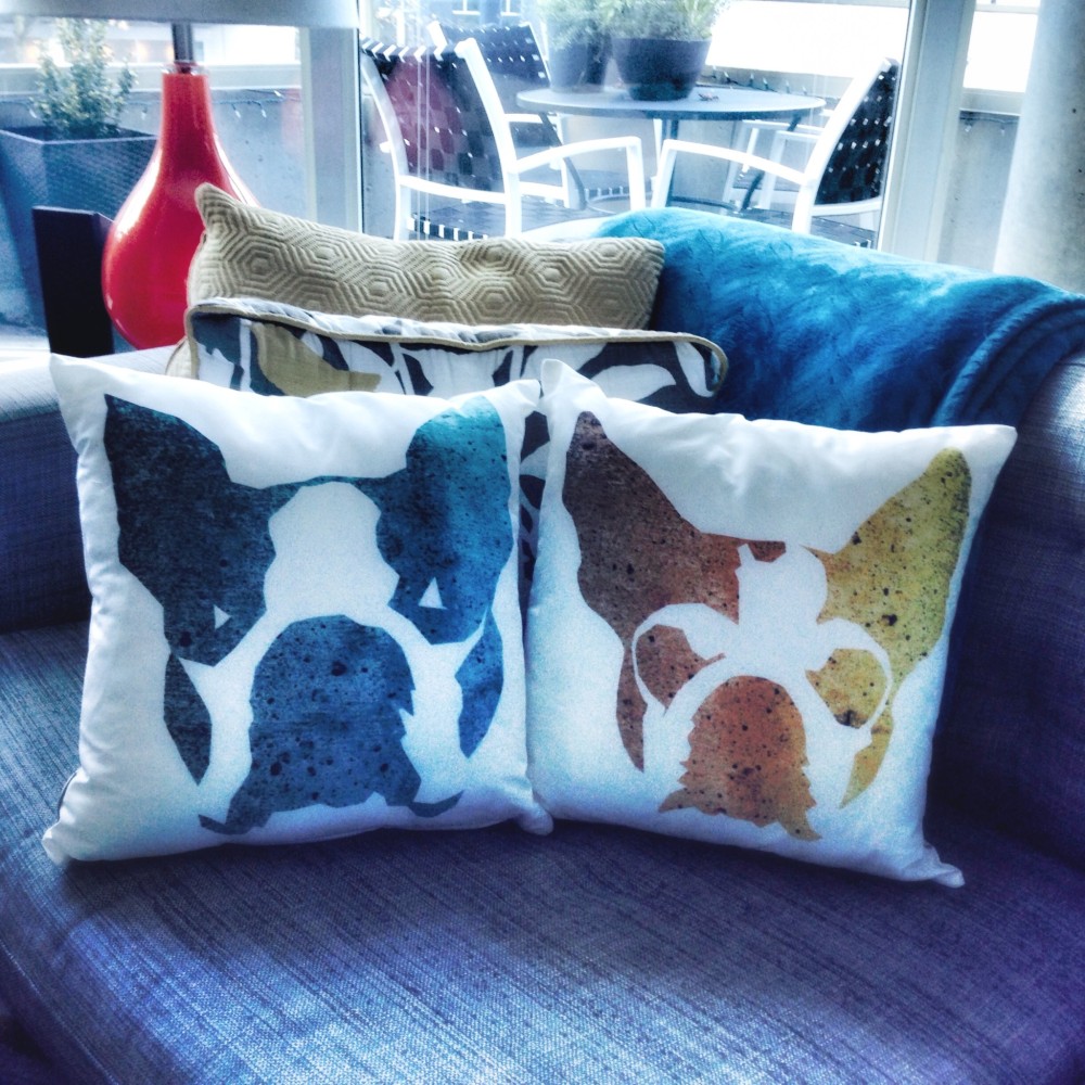 Pooch pattern couch pillows